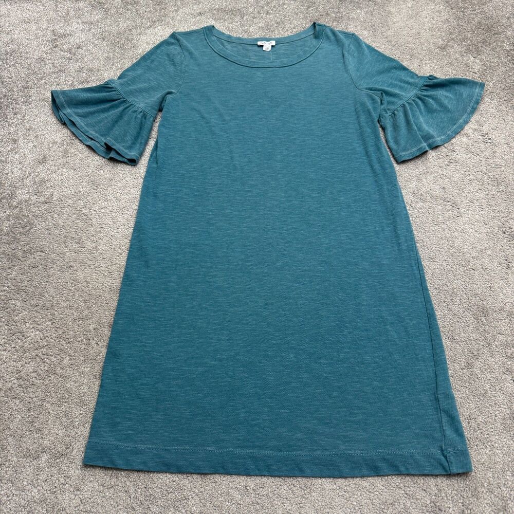 Splendid Slub Cotton Ruffle Sleeve T-Shirt Shift Dress Womens M Slate Blue NWT
